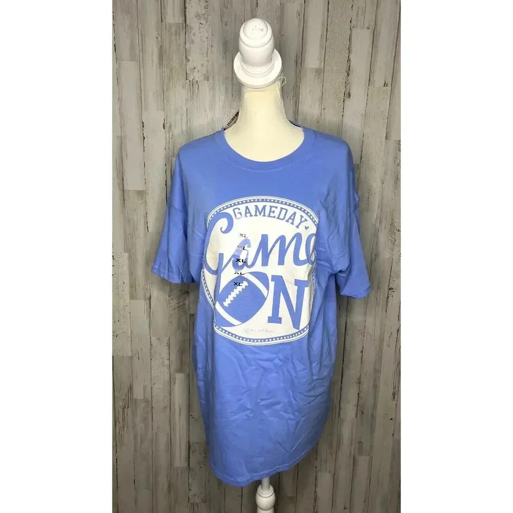 NWT UNC‎ Women's Game Day "Game On" Football Graphic T-Shirt Light Blue Size 2XL